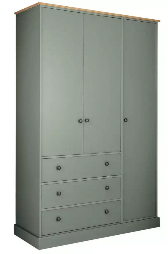 Home Kensington 3 Door 3 Drawer Wardrobe - Sage Green ( B Grade )