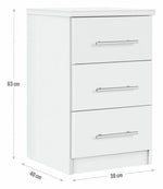 Normandy 3 Drawer Bedside Cabinet - White | Nightstand Storage Bedroom Furniture