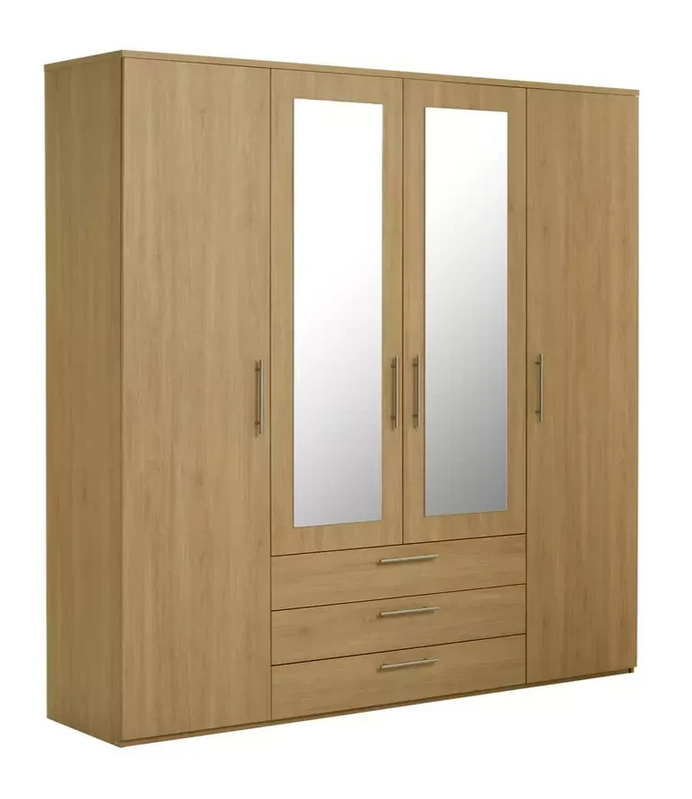 Home Brisbane 4 Door 3 Drawer Wardrobe - Oak | Growing Modern Bedroom Storage