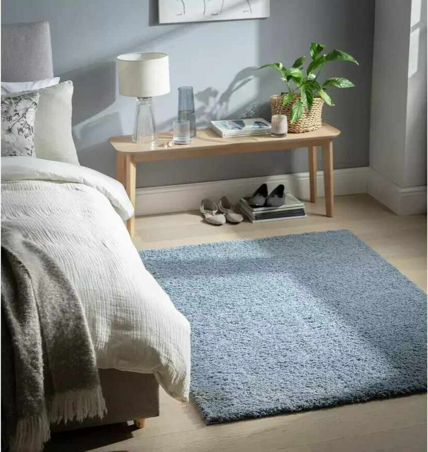 Recycled Cosy Plain Shaggy Rug - 120x170cm - Blue