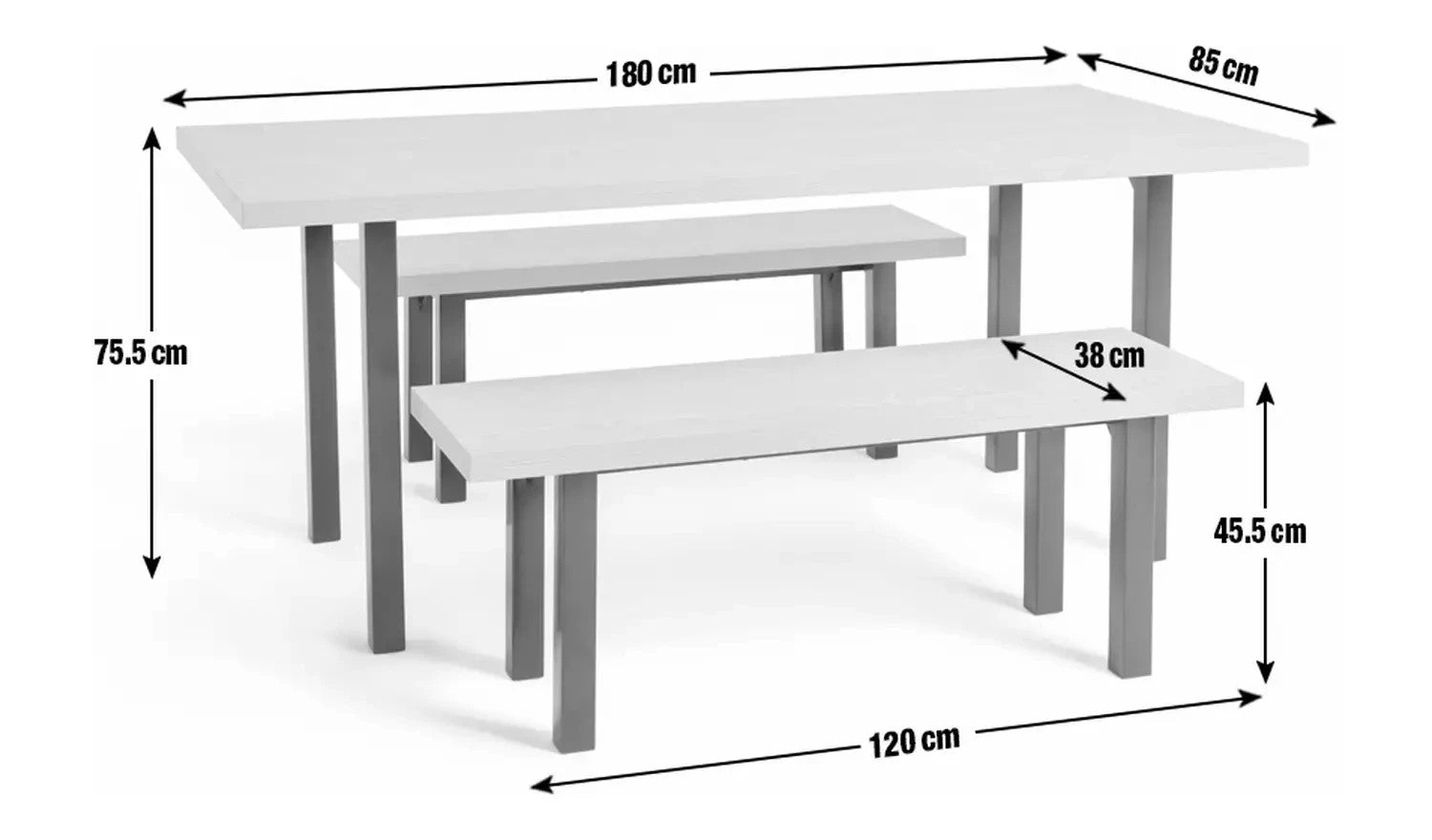 Home Zayn Dining Table & 2 Benches Birch | Space Saving Dining Furniture Set