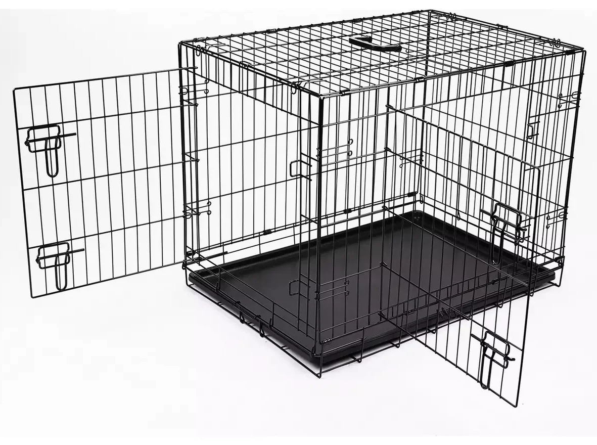 Double Door 30 Inch Pet Cage Medium | Metal Dog Crate Animal Kennel Furniture