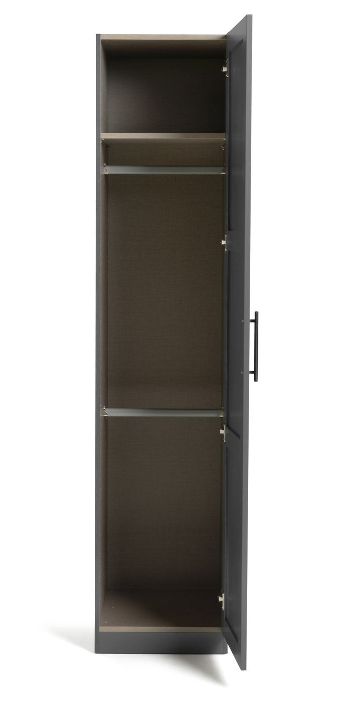 Munich Panelled 1 Door Wardrobe - Anthracite | Tall Slim Storage Cabinet