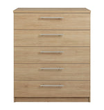 Home Brisbane 5 Drawer Chest | Tall Bedroom Storage Cabinet Drawers Unit Grey