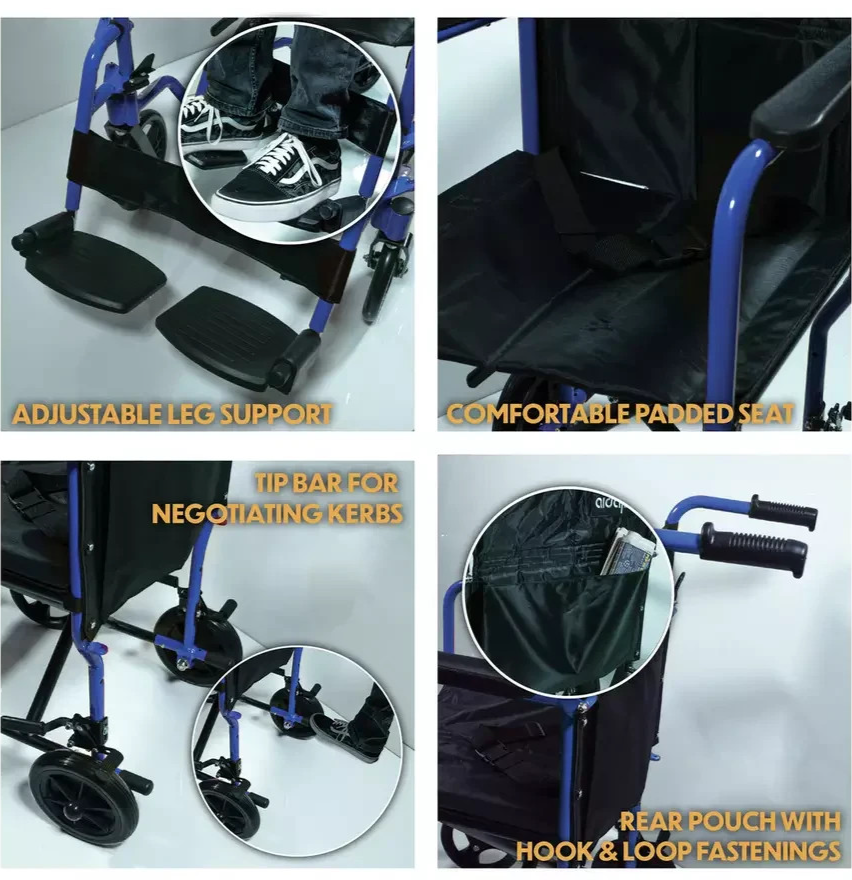 Aidapt Blue Folding Compact Aluminium Transport Wheelchair VA172BLUE