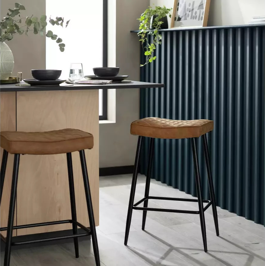 Kysen Faux Leather Counter Bar Stool Tan | Kitchen Breakfast Bar Chair Furniture
