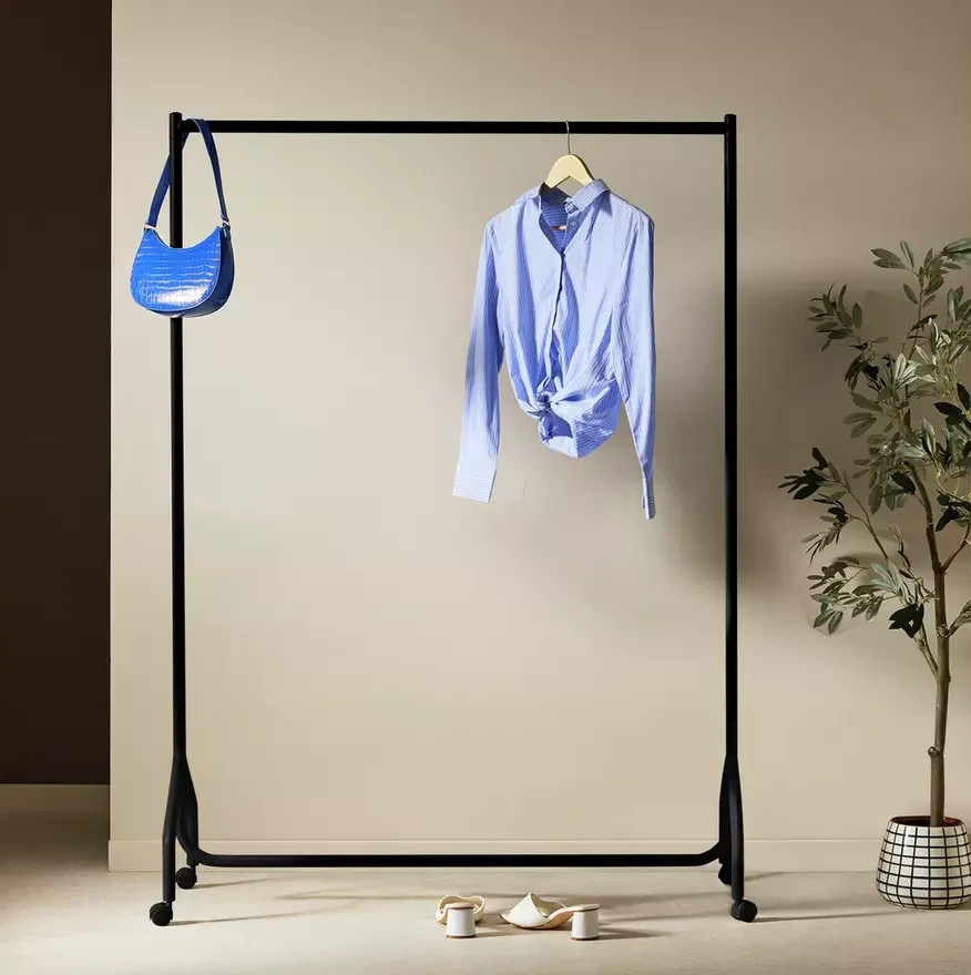 Home Heavy Duty Single 4 Feet Clothes Rail Black | Garment Hanging Rail Clothes 