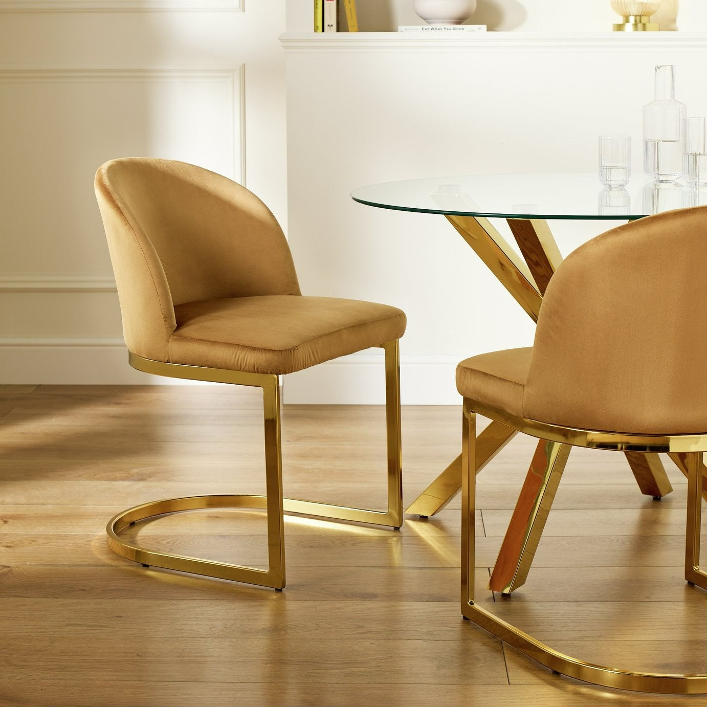 Home Willa Pair of Velvet Dining Chairs - Camel | Elegant Mealtime Seating