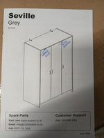 Home Seville 3 Door Wardrobe - Grey Oak Effect ( B Grade 1087.)