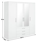 Brisbane 4 Door 3 Drawer Mirror Wardrobe - White |Spacious Clothing Organization