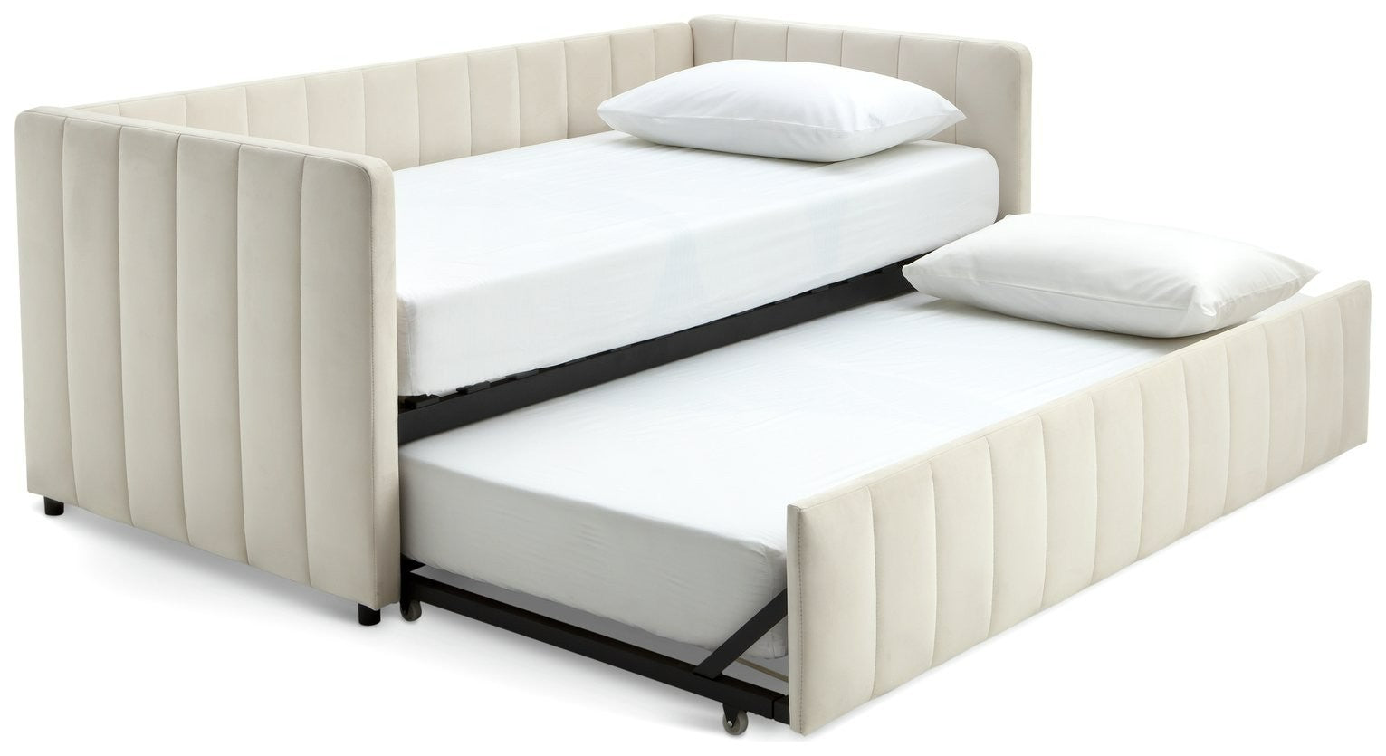 Home Pandora Velvet Trundle Day Bed - Cream | Practical Guest Setup