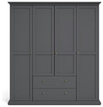 Tvilum Paris 4 Door 2 Drawer Wardrobe - Grey | Organized Living Environment