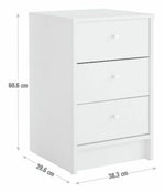 Malibu 3 Drawer Bedside Table - White | Nightstand Storage for Bedroom