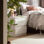 Home Jenson 2 Drawer Bedside Table - White Gloss | Bedroom Storage Nightstand