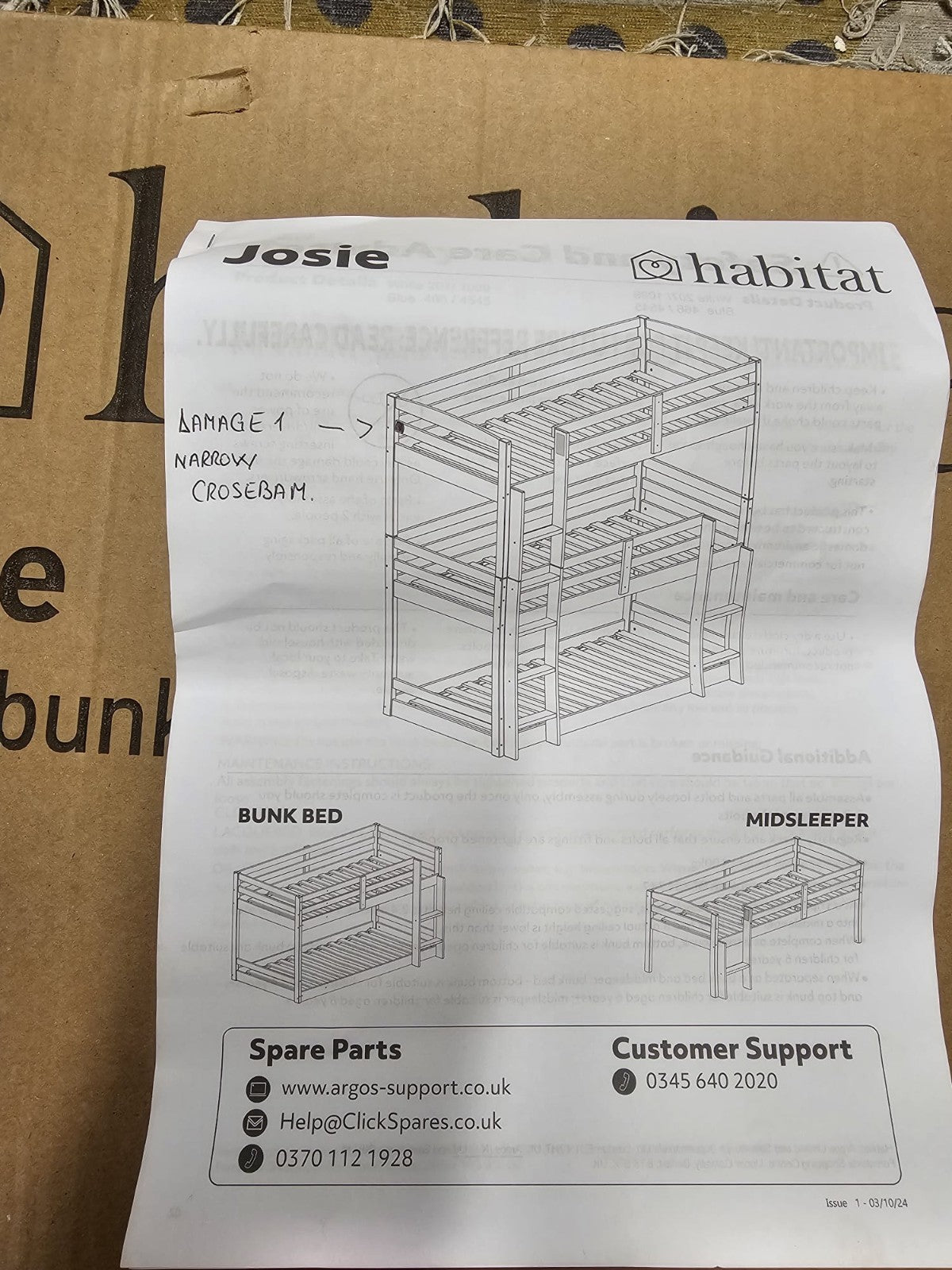 Home Josie Triple Single Bunk Bed - White ( B Grade )
