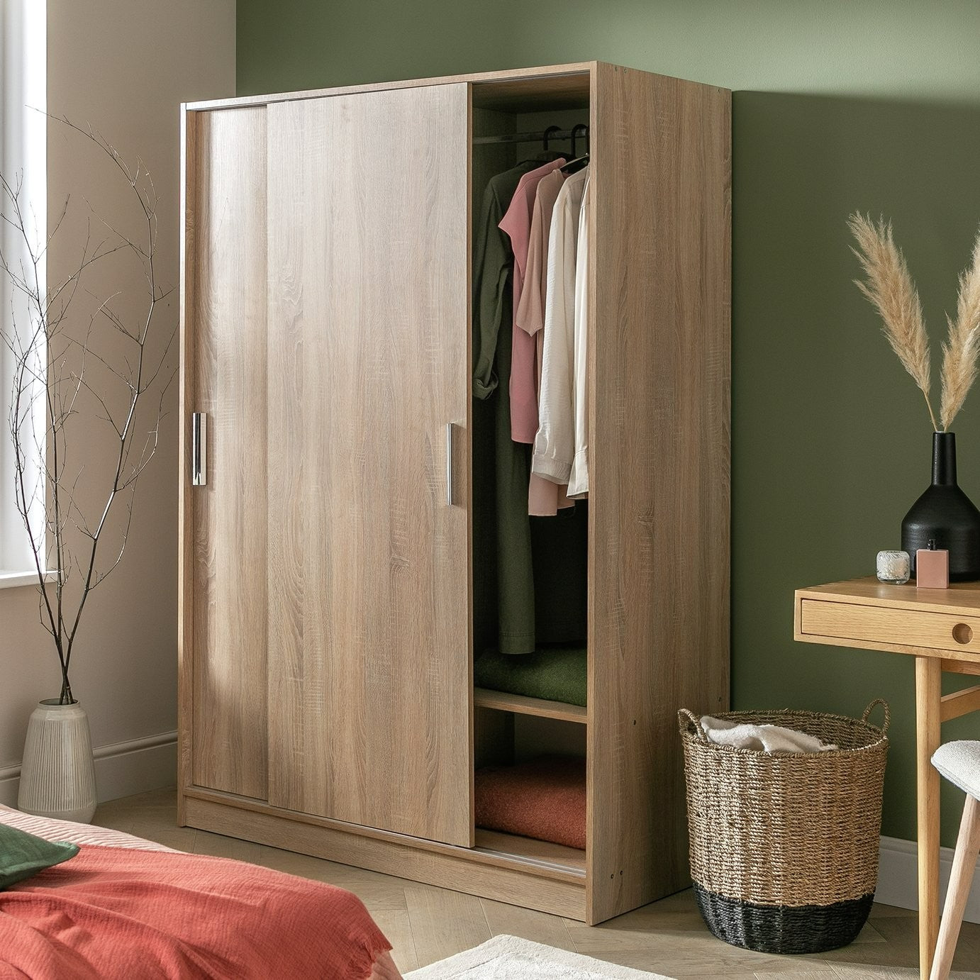 Nova 2 Door Sliding Wardrobe - Oak | Modern Bedroom Storage Cabinet Furniture