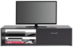 Home Squares 1 Drawer TV Unit - Black | Black TV Stand Cabinet Oak Effect Media
