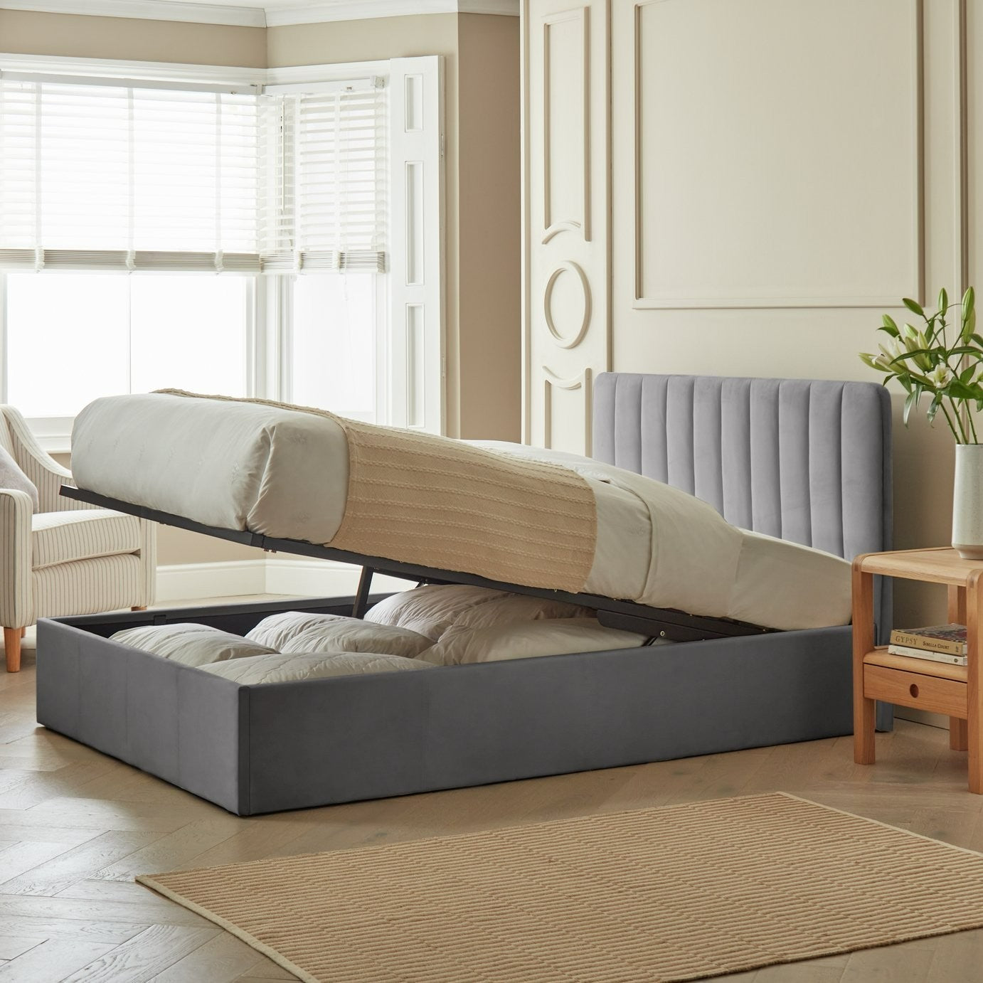 Pandora Small Double End Lift Ottoman Bed - Grey (B GRADE)
