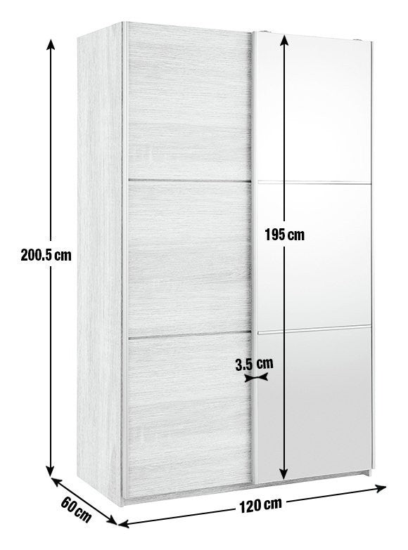 Holsted Half Mirror 120cm Sliding Wardrobe -White | Space-saving white wardrobe