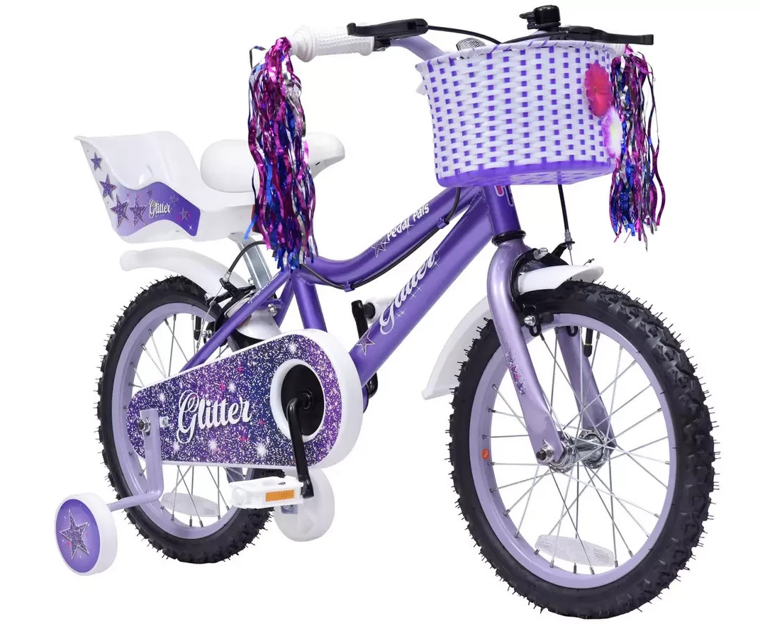 Pedal Pals Glitter 16 Inch Kids Mountain Bike Purple | Children’s Bicycle Bike