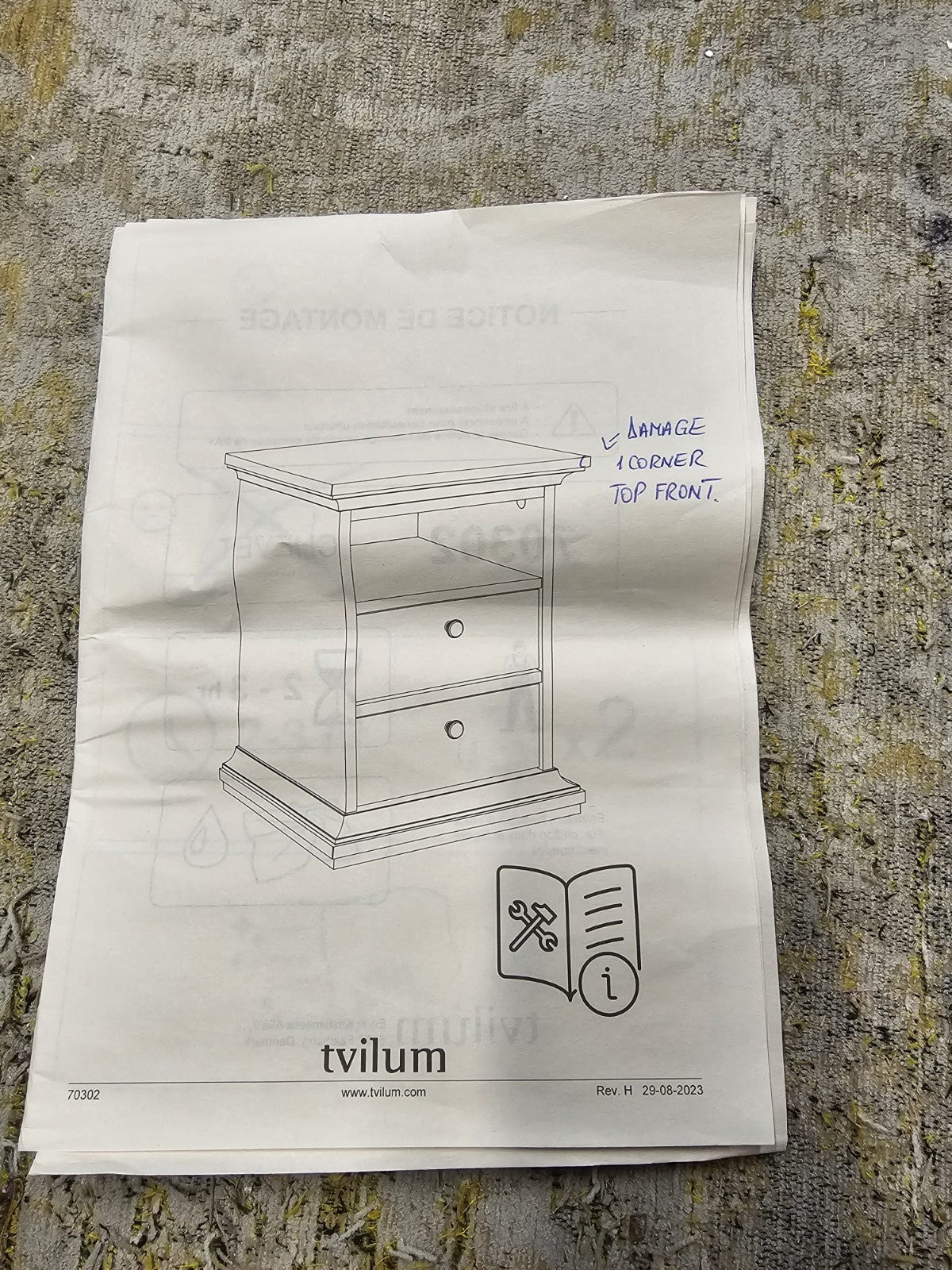 Tvilum Paris 2 Drawer Bedside Table - Grey (B Grade)