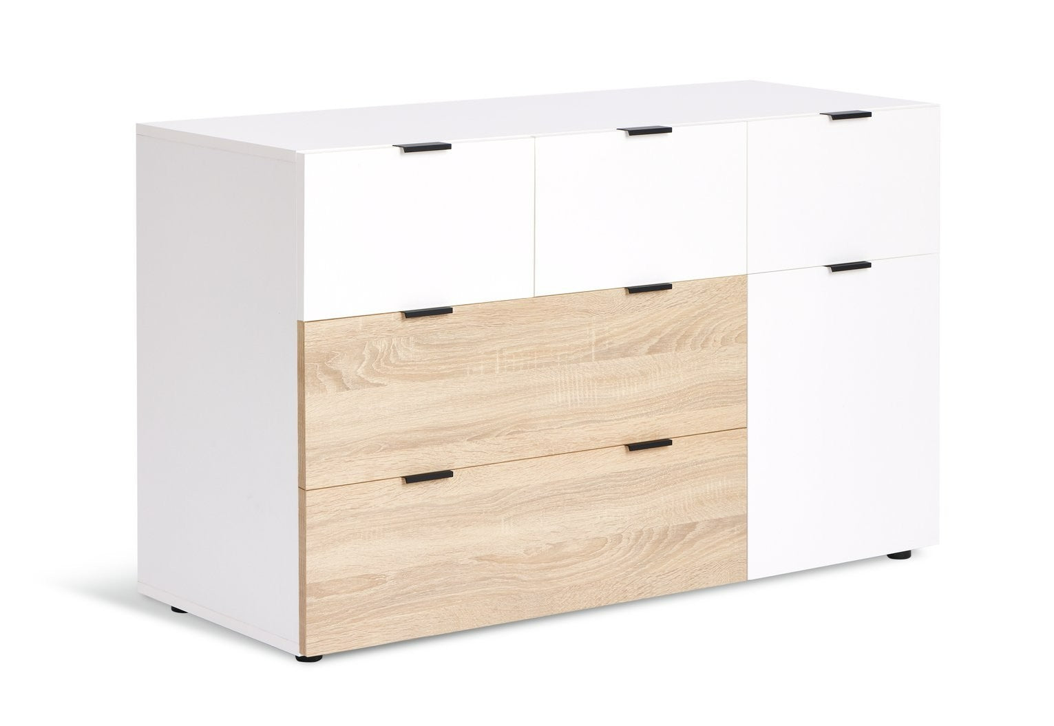 Zeke Wide 5 Drawer Chest - White & Oak | Spacious Item Storage