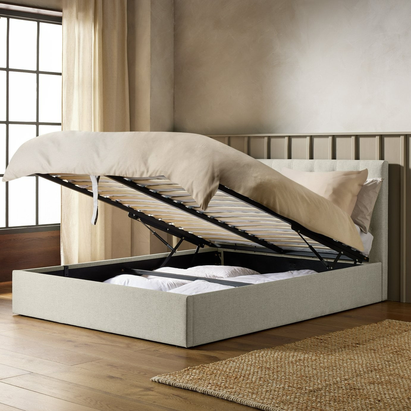 Halstead Small Double End Lift Ottoman Bed - Cream | Practical Lift Access