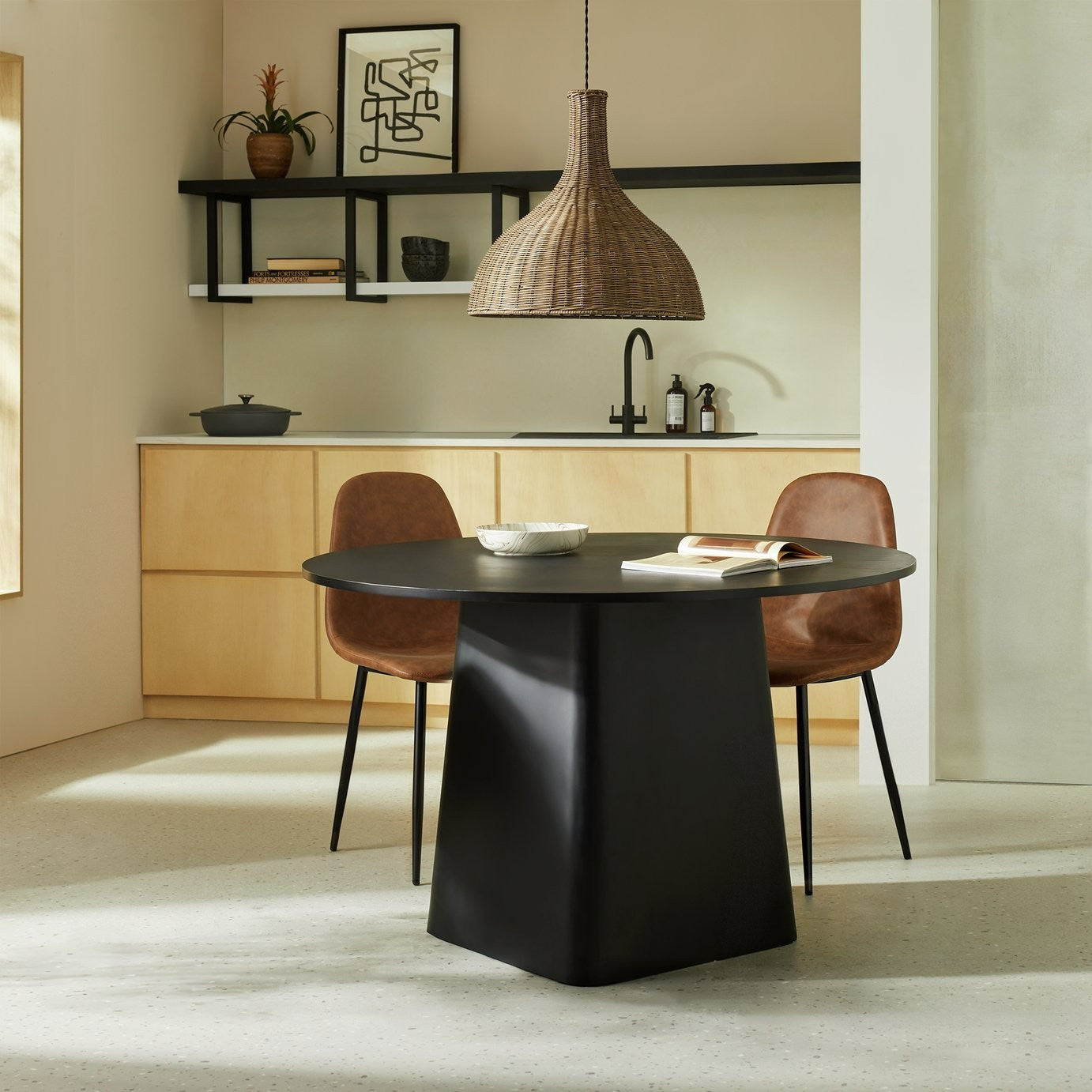 Arelo Round 4 Seater Dining Table - Black | Modern Family Dining