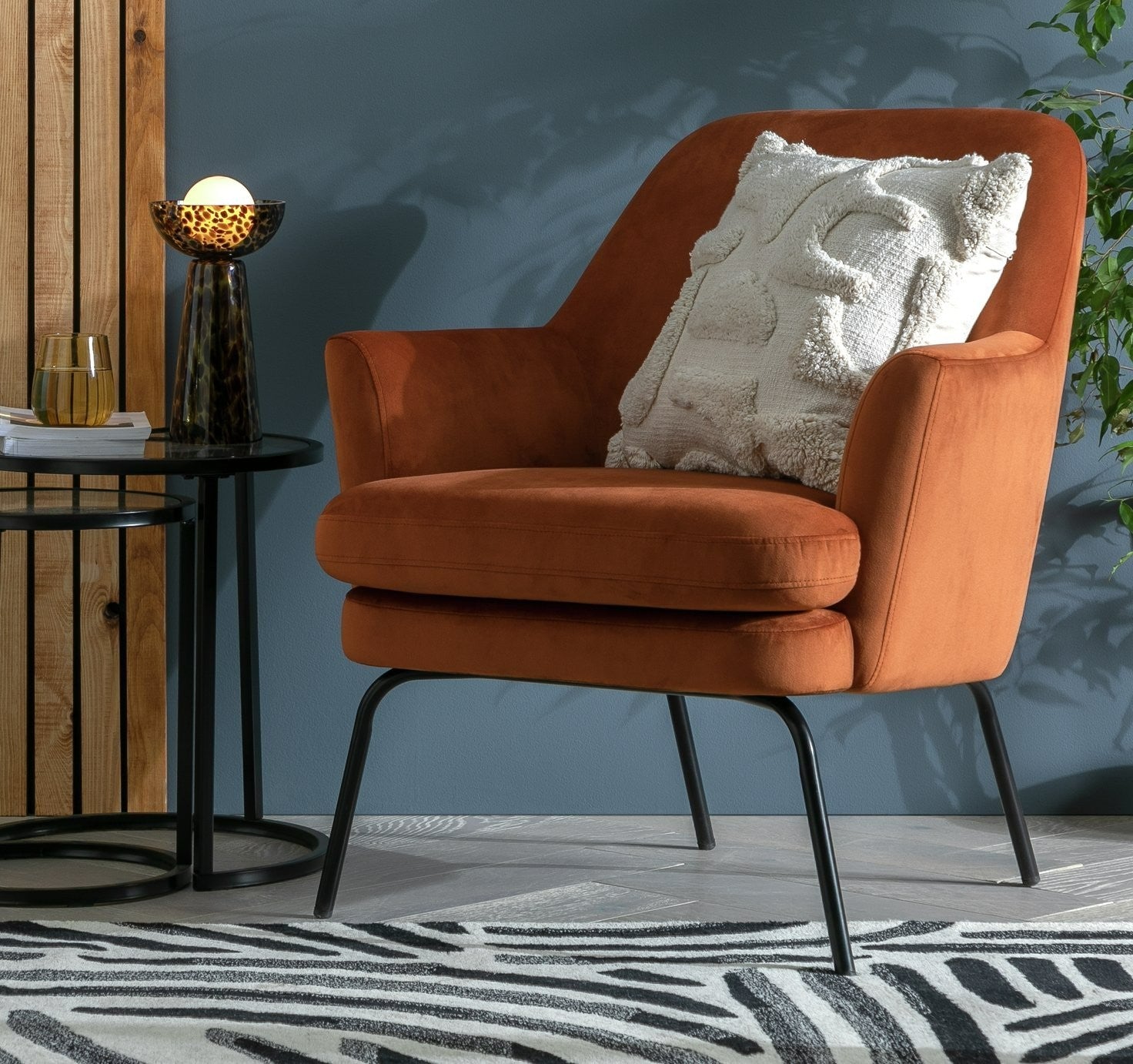 Celine Velvet Accent Chair - Orange | Vibrant Color Accent