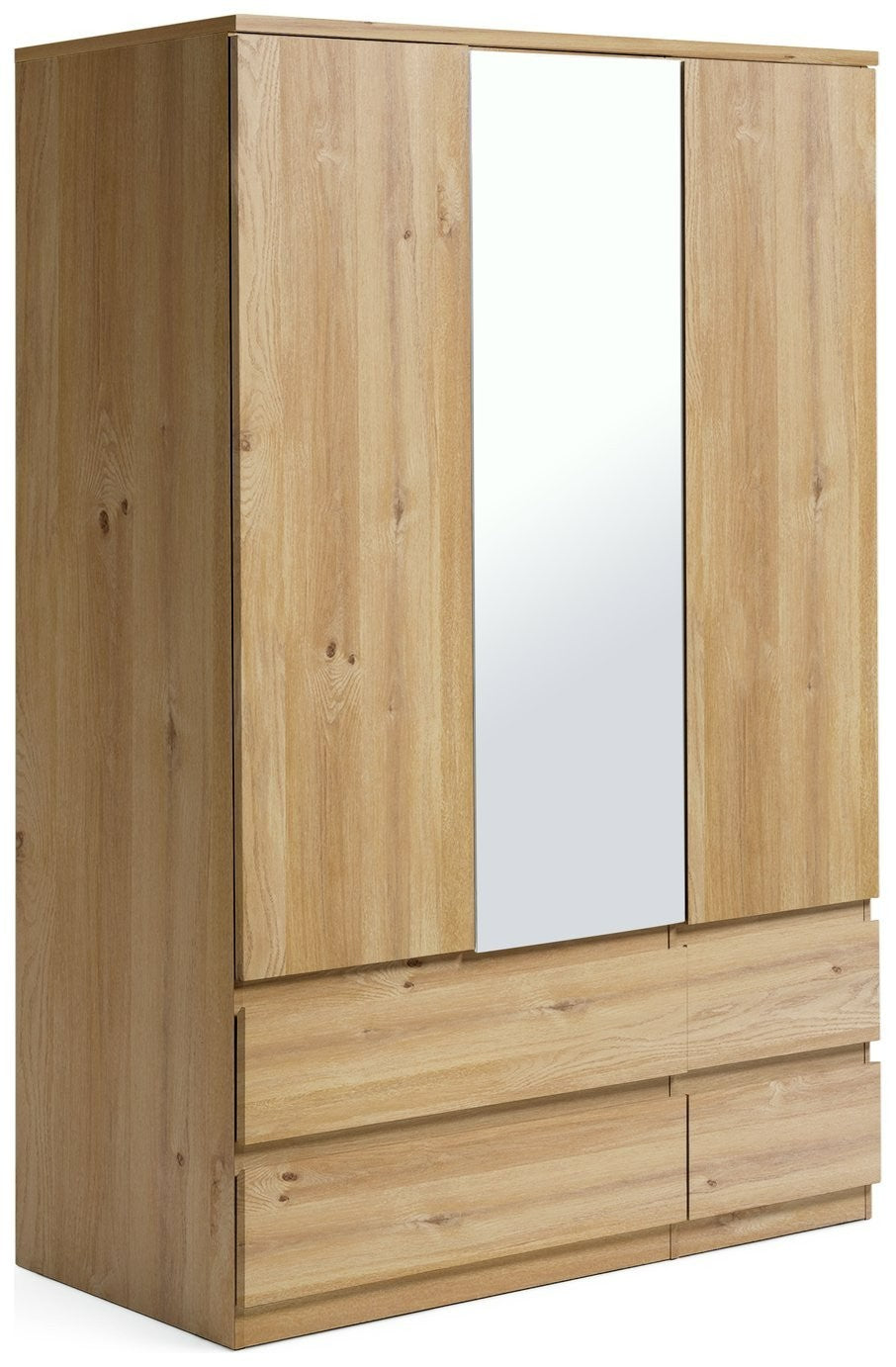 Home Jenson 3 Door 4 Drawer Mirror Wardrobe - New Oak | Organized Living Space