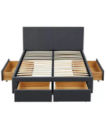 Heathdon 4 Drawer Kingsize Fabric Bed Frame - Grey | Upholstered Storage Bedstea