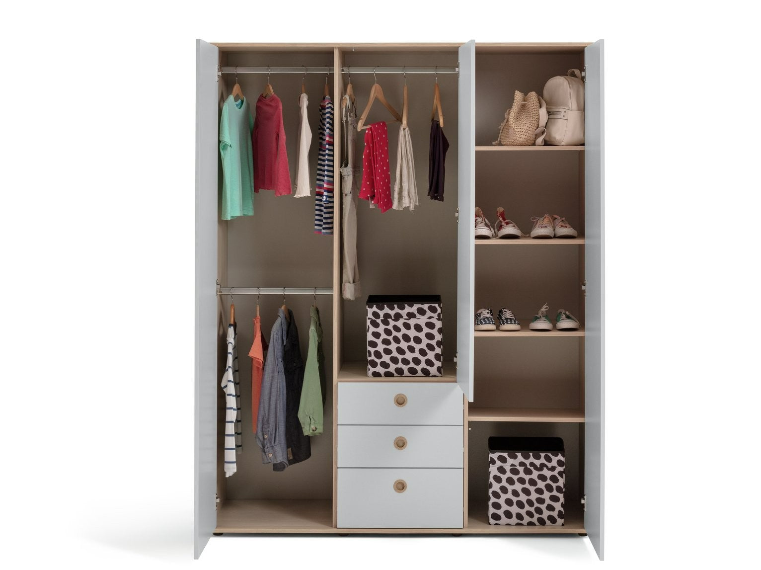 Camden 3 Door 3 Drawer Wardrobe - Grey & Acacia | Large wardrobe with drawers