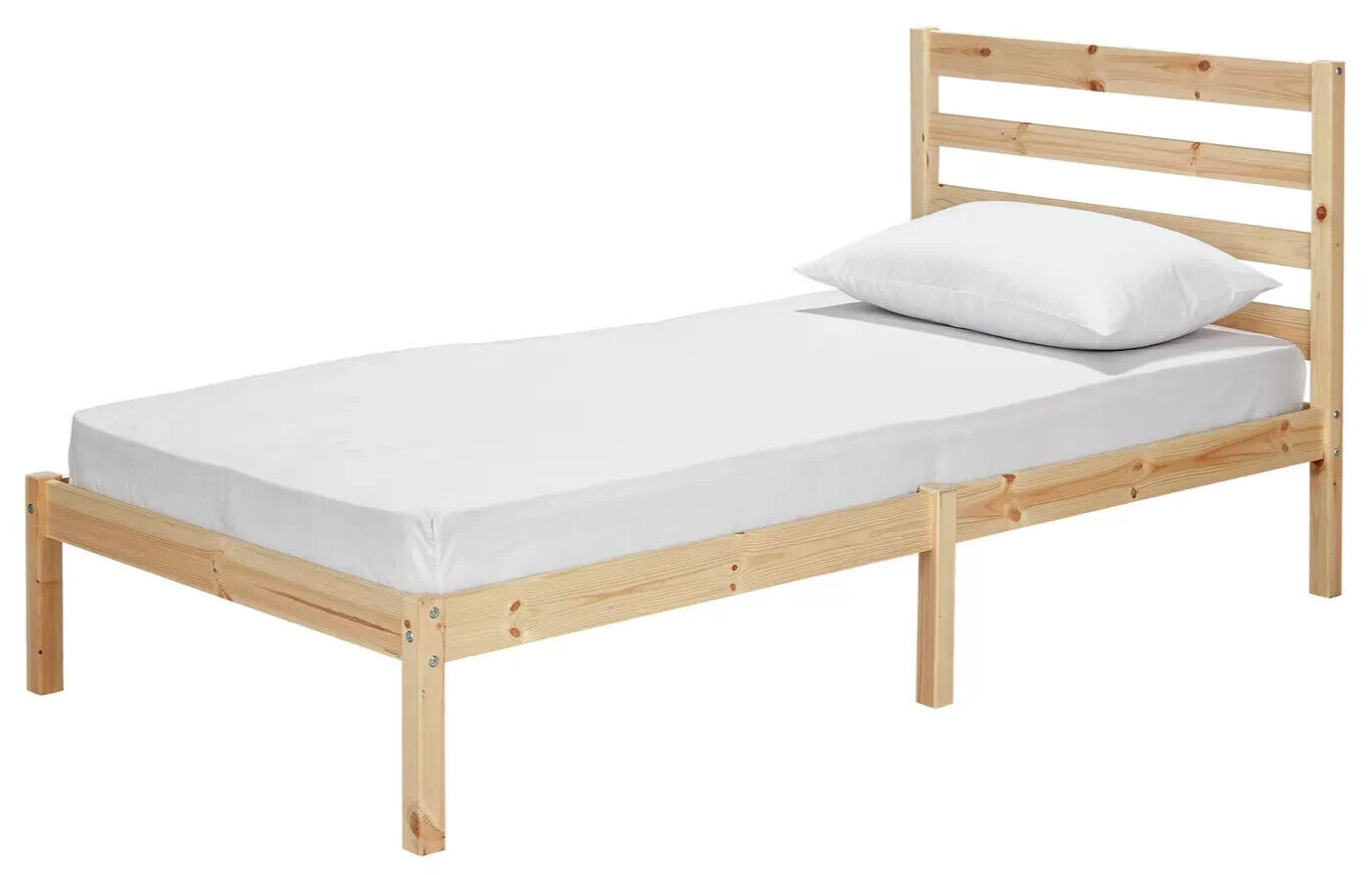 Home Kaycie Single Bed Frame Pine | Sturdy Bedroom Furniture Base with Mattress