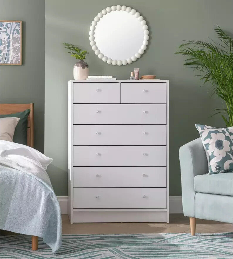 Malibu Modern 7 Drawer White Chest Of Drawers Storage Cabinet - For Bedroom