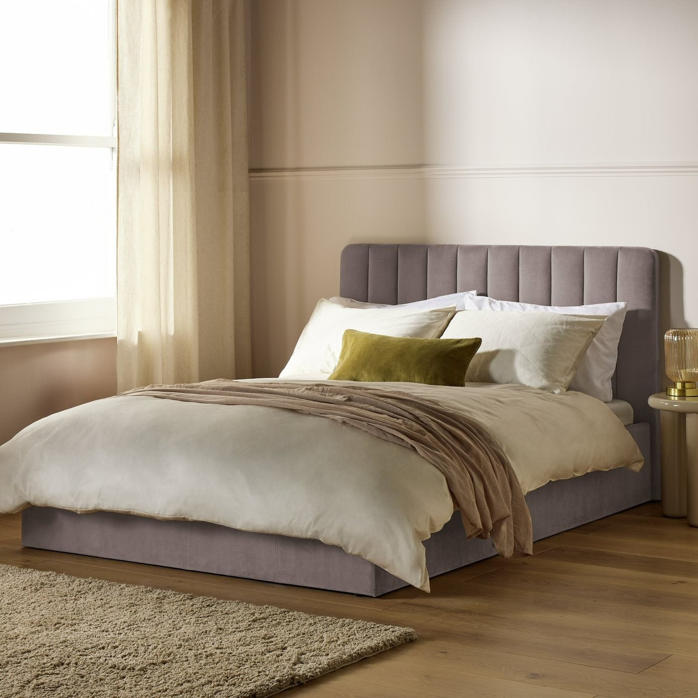 Home Pandora Small Double End Lift Ottoman Bed - Taupe | Organized Sleeping Area