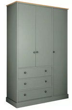 Home Kensington 3 Door 3 Drawer Wardrobe - Sage Green | Clothing Organization