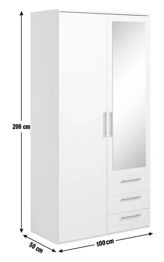Home Brisbane 2 Door 3 Drawer Mirror Wardrobe - White ( B Grade )
