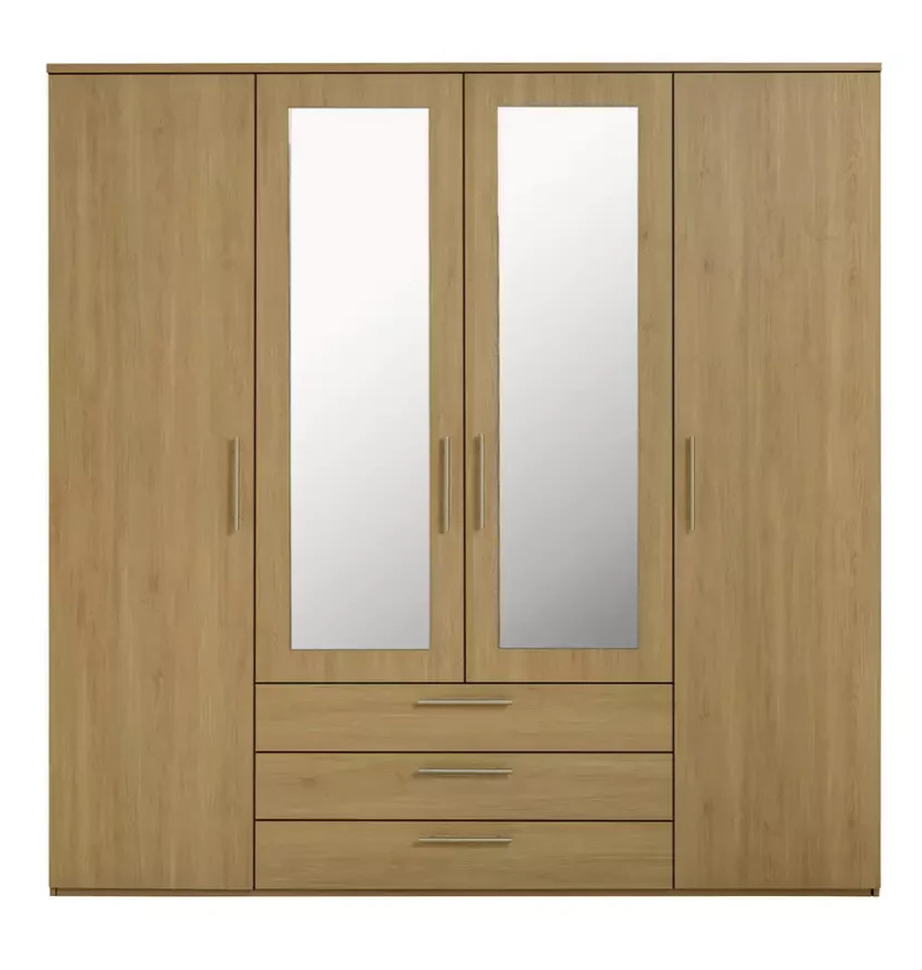 Home Brisbane 4 Door 3 Drawer Wardrobe - Oak ( B Grade )