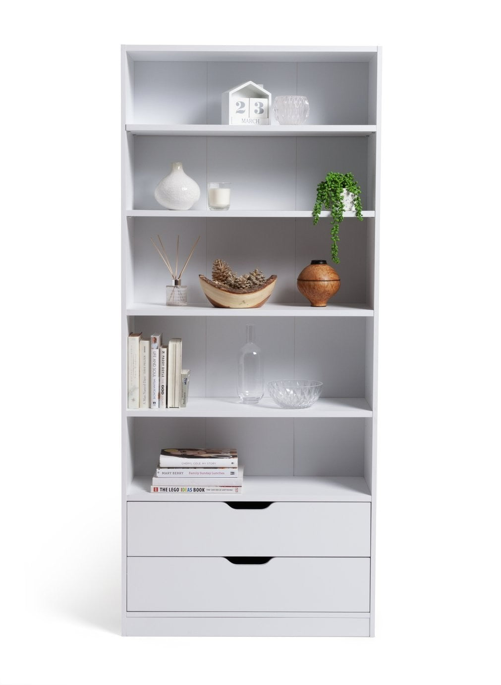 Compton 2 Drawer Bookcase - White | Space Saving Display Solution