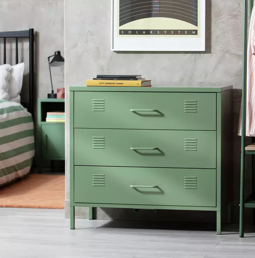 Stevie 3 Drawer Chest Green | Bedroom Storage Chest of Drawers Furniture