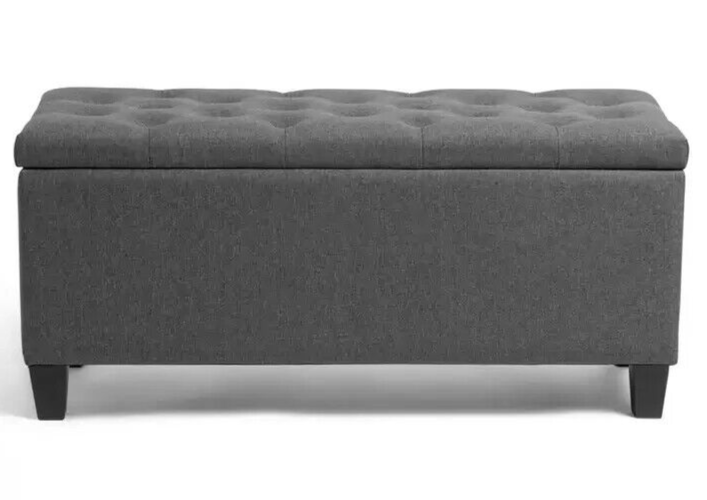 Fabric Large Storage Ottoman - Grey | Upholstered Footstool Bench Bedroom Seat