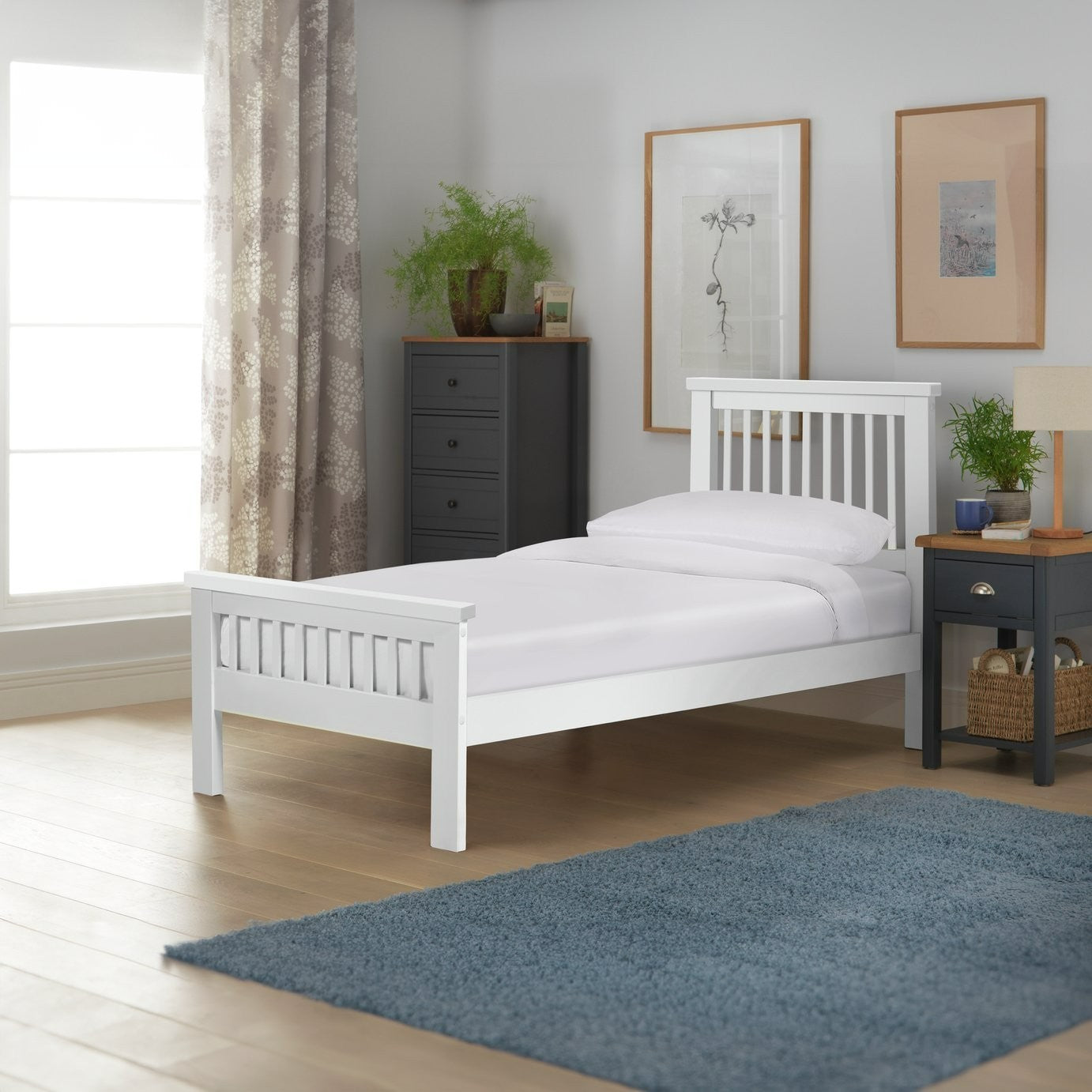 Home Aubrey Single Wooden Bed Frame - White | Sturdy Kids or Guest Bed