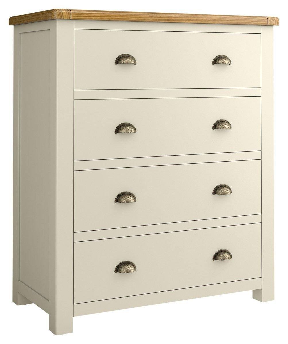 Home Kent 4 Wide Chest of Drawer - Cream and Oak | Cream Chest with Oak Top