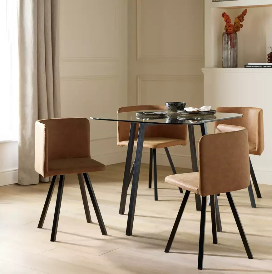 Elsie Black Dining Table & 4 Tan Chairs | Modern Dining Room Set Furniture