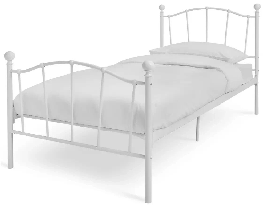 Fleur Single Metal Bed Frame - White with Single Memory Foam Mattress