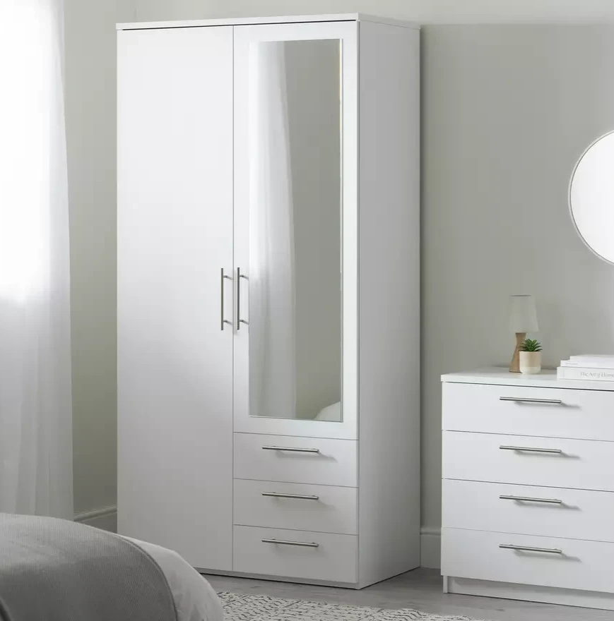 Home Brisbane 2 Door 3 Drawer Mirror Wardrobe - White ( B Grade )