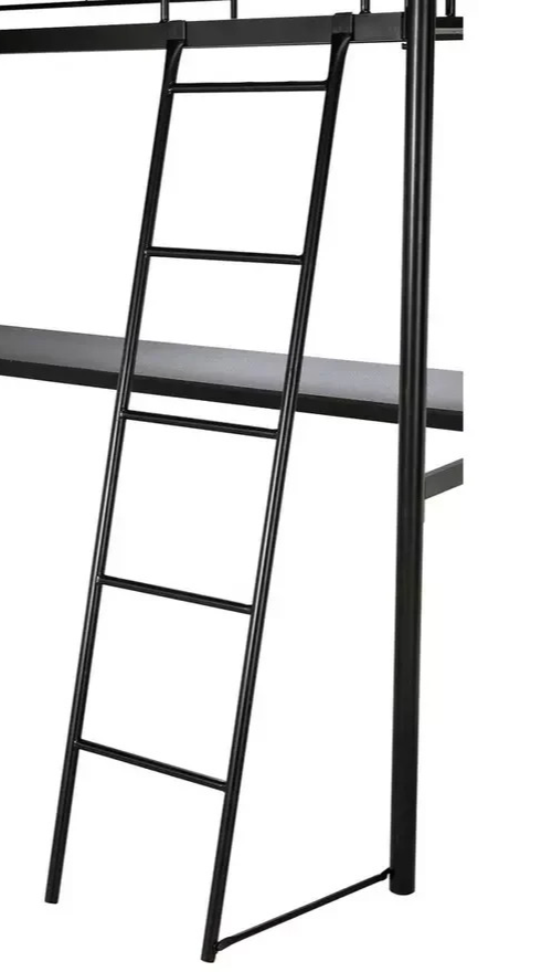 Riley High Sleeper Metal Bed Frame with Desk Black | Kids Loft Bed Furniture