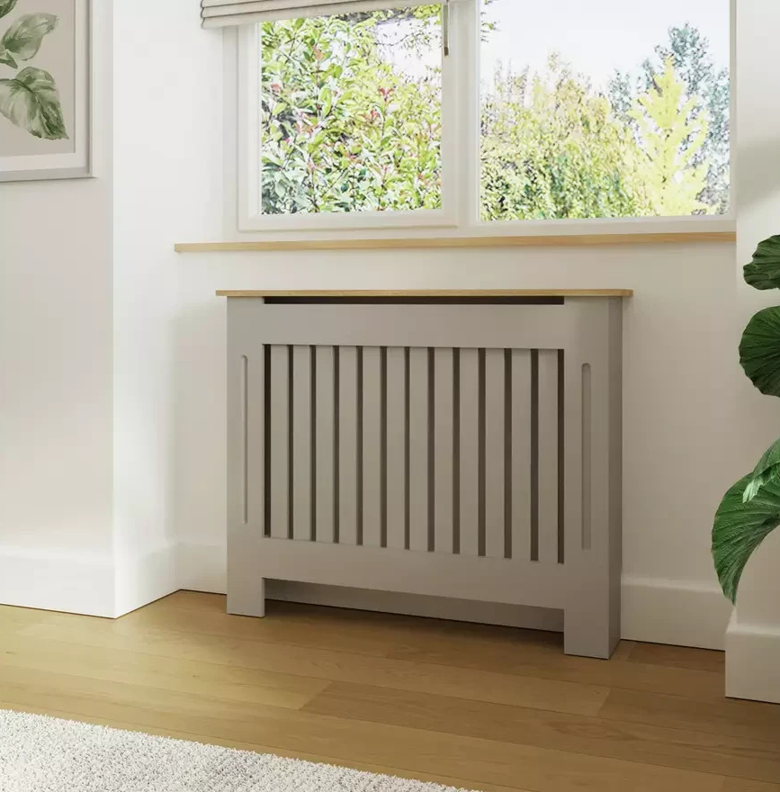 GFW Longslow Medium Radiator Cover Grey & Oak | Modern Radiator Cabinet Furnitur