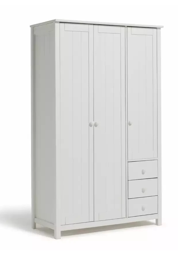 Home Scandinavia 3 Door 3 Drawer Wardrobe White | Large Bedroom Storage Unit