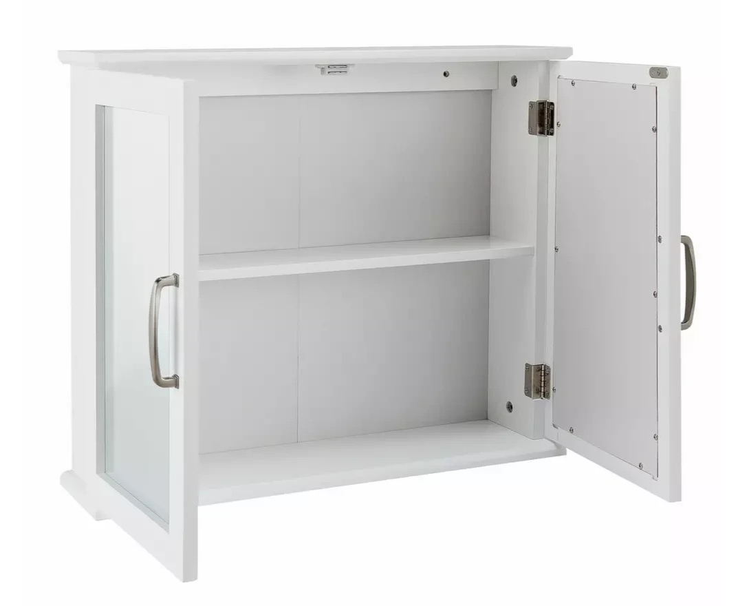Tongue & Groove 2 Door Mirrored Cabinet White | Bathroom Storage Cabinet Furnitu
